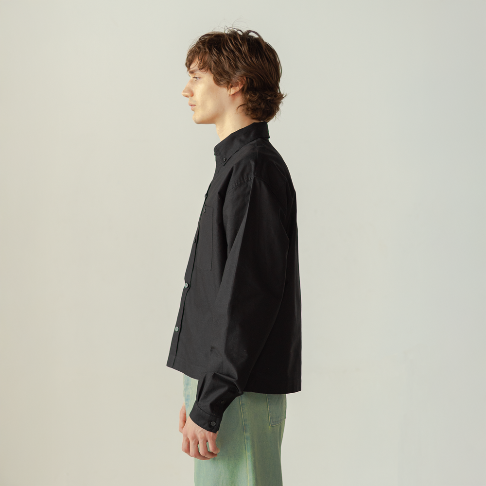 The Cropped Oxford Shirt Black — BLAN | Born in Brooklyn